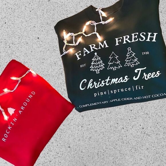 NWT Wool + Pepper Co. Farm Fresh Christmas Trees Unisex Crewneck Sweatshirt - Picture 5 of 5